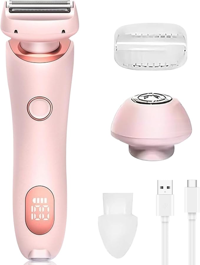 Womens Electric Shaver, 2 in 1 Razor for Women, Wet & Dry Electric Waterproof Razor with LED Display, Cordless Bikini Trimmer for Sensitive Skin, Painless Hair Removal