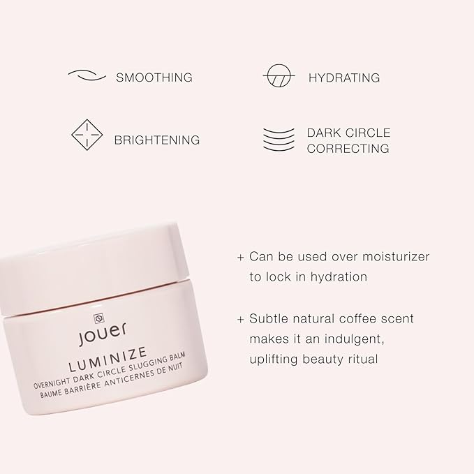 Jouer Luminize Overnight Dark Circle Slugging Balm – Fragrance Free, Caffeine Eye Cream, Overnight Eye Treatment, Brightening Eye Balm, Paraben Free, Gluten & Cruelty Free