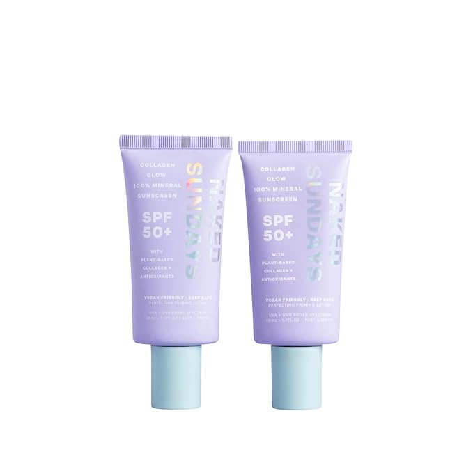 Naked Sundays SPF 50 Mineral Facial Sunscreen, Hydrating SPF with Zinc Oxide, Primer & Sheer Tint for Healthy Glow - 2 pack