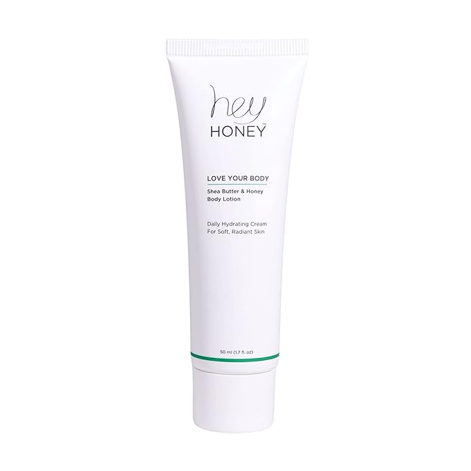 Hey Honey 4pc Set: Love Your Body Lotion, Walk The Walk Foot Cream, Hands On Honey Hand Cream, Eco Makeup Bag. Perfect for Valentine's, Xmas, Birthdays
