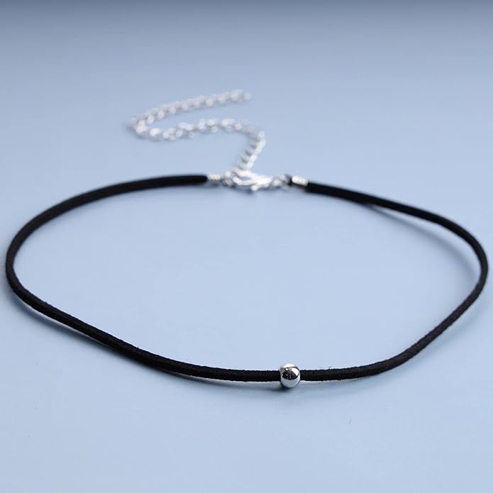 Boho Leather Choker Necklace Thin Black Suede Velvet Necklace Chain Vintage Minimalist Beaded Necklace 90s Chain Jewelry for Women Gifts