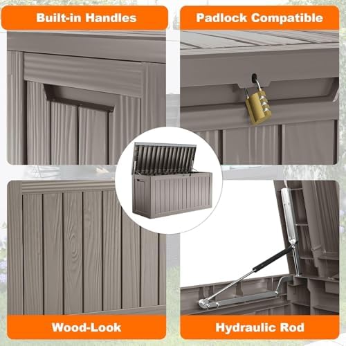 PatioZen 80 Gallon Resin Deck Box, Lockable Outdoor Storage Box - Image 4