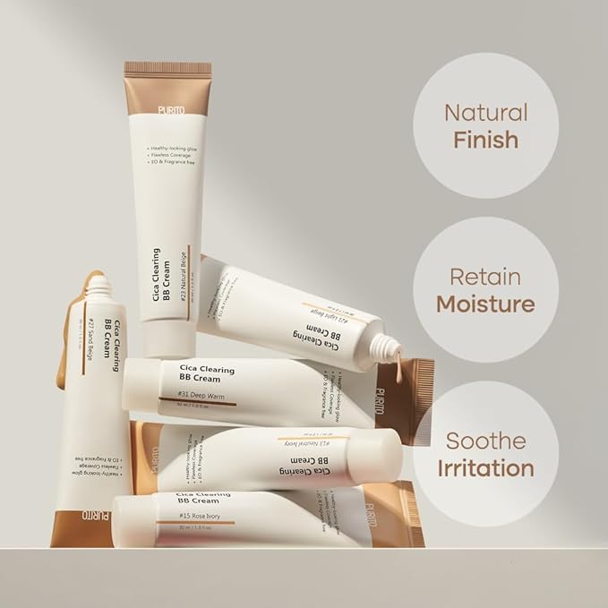 PURITO Cica Clearing BB Cream #23 Natural Beige 1 fl.oz / 30ml, Vegan bb cream, foundation, cruelty free