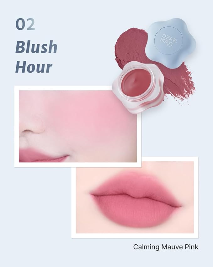 DEARMAY Pure Falling Mood Lip Pot No. 02 Blush Hour 0.23 Oz. Vegan Lip Stain Lip & Cheek Multi-Use Tint With Hydrating Formula for Smooth Soft Blend Without Dryness or Fine Lines, Korean Makeup