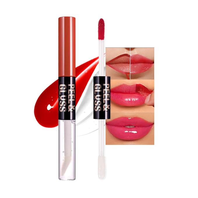Vibrant Red Coral Peel Off Lip Gloss Tattoo and Lip Oil, Lip Stain Peel Off Masque - Peel Off Lip Tint ,Long Lasting Waterproof Transfer-proof Lip Mask Lip Gloss Peel Off Lip Liner,Stay Lip Makeup 04#