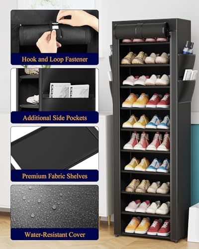 Kitsure 10-Tier Shoe Rack with Cover, Vertical Shelf, 17.5" Wide - Image 5