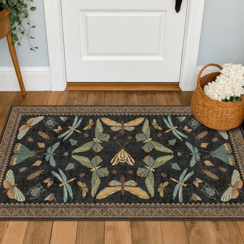 Small Black Entryway Runner Rug by HazoHaus
