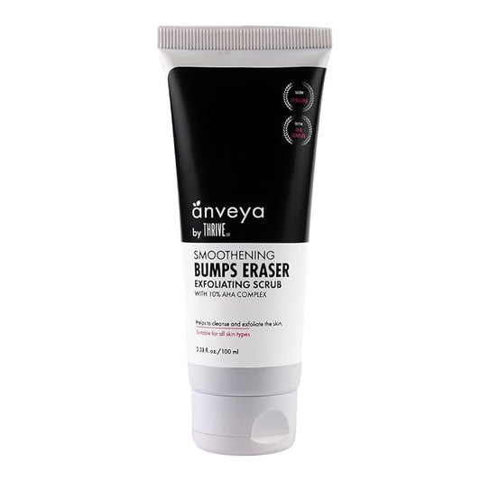 Anveya Smoothening Bumps Exfoliating Body Scrub For Bumpy & Dry Skin, Strawberry Legs, Keratosis Pilaris & Ingrown Hair | Glycolic Acid, Lactic Acid & Spirulina | For Men & Women | 100ml