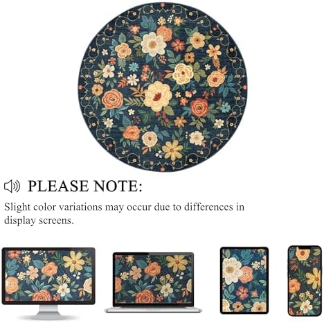 DUKINO 4ft Round Rug, Floral Washable Small Round Area Rug - Image 3