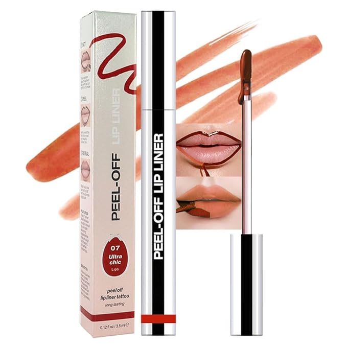 Matte Lip Stain Peel Off Lip Liner, Orange Red Peel Off Lip Stain Tattoo,Long Lasting & Waterproof Peel Off Lip Gloss Lip Liner,Transfer-Proof All Skin Types.0.12 fl oz #07