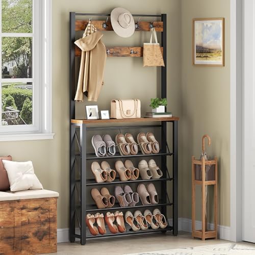 HOOBRO Hall Tree with Bench, Narrow Shoe Rack with Coat Rack, Coat Rack with - Image 2