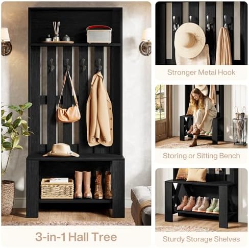 Tribesigns Hall Tree with Bench and Shoe Storage, Modern Entryway Bench with - Image 6