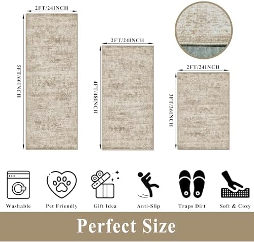 Kitchen Rugs Sets of 3, Washable Non-Slip Kitchen Mats - Image 2
