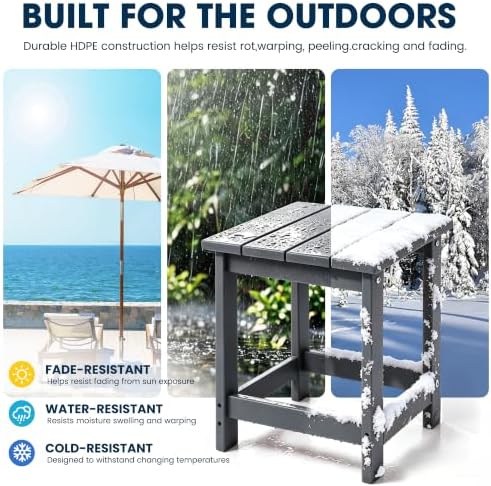 LZRS Patio Side Table, Heavy Duty HDPE Outdoor End Table - Image 4