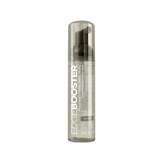 Style Factor EDGE BOOSTER Extra Strength Setting Mousse – Frizz Control, Extra Volume, and Conditioning – 2.5oz Hematite Mousse for Curly Hair