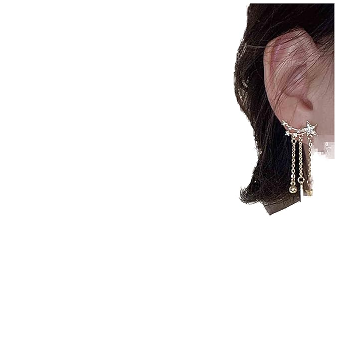 Rhinestone Star Pearl Ear Climber Earrings Gold Rod Bar Dangle Earrings Boho Star Drop Earrings Long Tassel Earrings Jewelry for Women and Girls