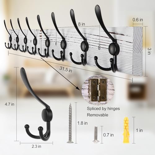 Coat Rack Wall Mount 31.5'' Coat Hanger Wall Mount Old White Coat Hooks - Image 2