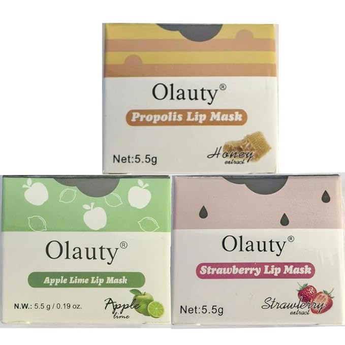3PCS Bee Lip Balm Honey Pot,Honey&Apple Lime Lip Mask Overnight Moisturizing Lip Balm,Hydrating Prevention Dry and Cracked Reduces Lip Lines Lip Sleeping Mask (Honey+Strawberry+Apple Lime)