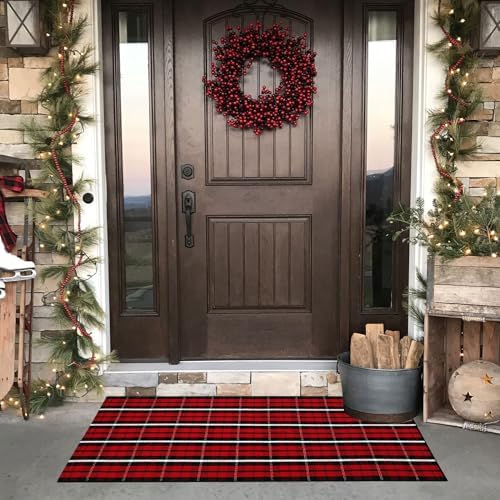 Bottalive Christmas Plaid Outdoor Rug, Layering Rug - Image 5