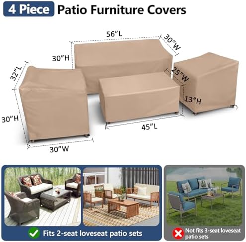 STARTWO Outdoor Furniture Cover Waterproof 4 Piece Set, Regular 600D - Image 2