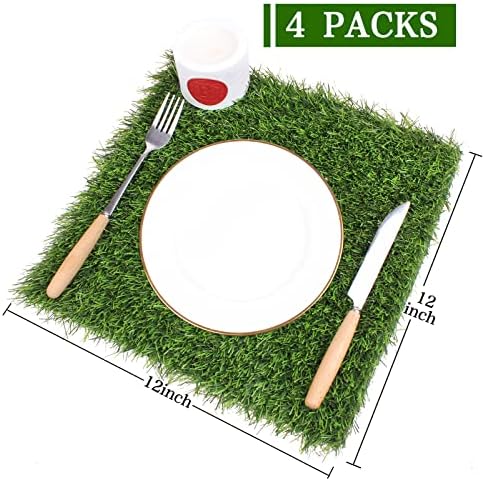 Kesfey Grass Placemats 12"x12"Golf Artificial Fake Grass Squares Turf Patch - Image 2