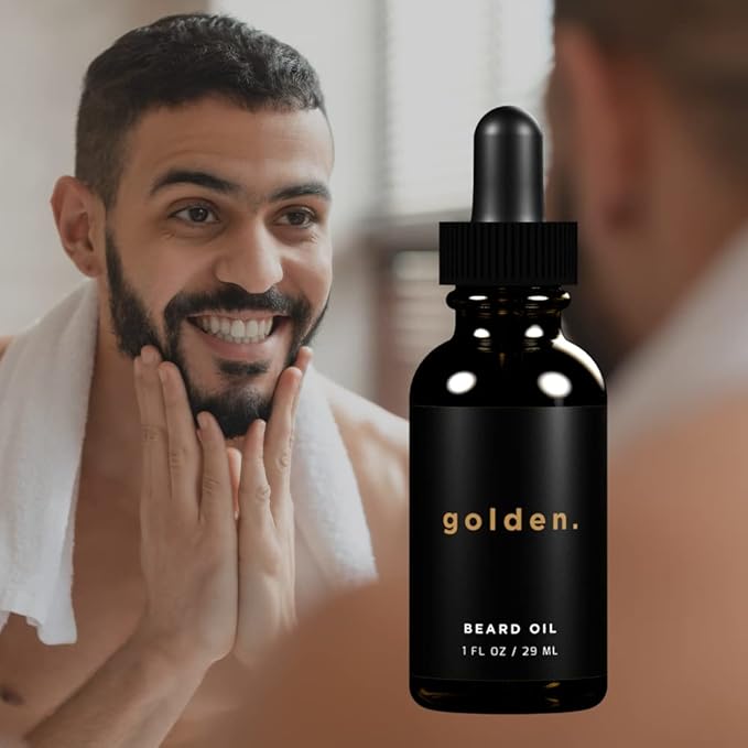 Golden Grooming Co. Beard Oil for Men - Nourishing & Organic Beard Moisturizer - Organic Oil for Beard Growth - All-Natural Formula with Vitamin E - Smooth and Soft Beard - 1 fl oz