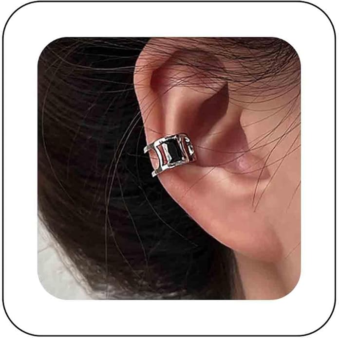 Vintage Crystal Ear Cuff Earrings Black Onyx Cuff Earrings Rhinestone Cartilage Earrings Silver Open Cuff Wrap Earrings Jewelry for Women