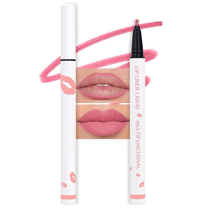 evpct Longwear Liquid Lip Liner Stain Marker Pen Long Lasting Waterproof, Warm Nude Pink Matte Semi Permanent 24 Hour Lip Liner and Lipstick Combo, Color Stay Lipliner All Day, Lips Stain peel off