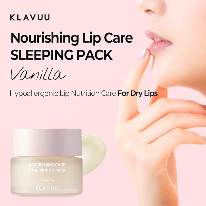 Klavuu Nourishing Care Lip Sleeping Pack - Lip Mask for Exfoliating & Nourishing Lip Treatment Balm for Dry Lips - Natural Moisturizing Lip Oil with - Lip Balm to Repair & Protect Lips 0.7oz (Vanila)