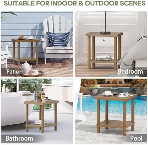 Outdoor Side Table with 2-Tier, Bamboo Small Patio Adirondack Tables - Image 6