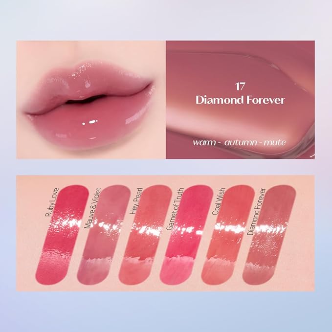ETUDE Over Glowy Lip Stain Tint #17 Diamond Forever | Non-Sticky Vegan Lip Tint | Moisturized & Long-lasting Lip Gloss | Daily Tint for Dry Lips, Korean Makeup, K-beauty, Perfect for Gift