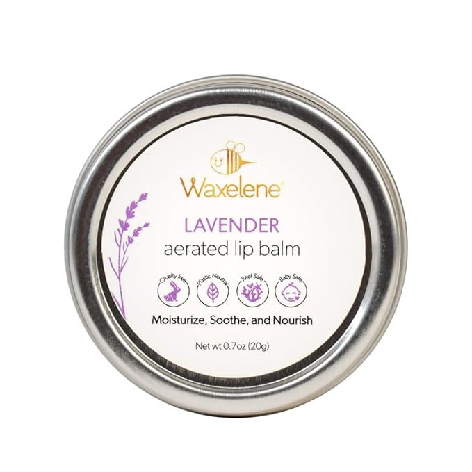 Waxelene Lavender Aerated Lip Balm Tin 4 Piece, Best Lip Balm Ever Organic Calming Multipurpose Ointment Baby Eczema Dry Skin Face Moisturizer