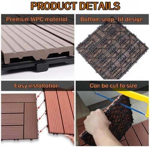 Composite Wood Deck Tiles 24 x 12 in, Interlocking Outdoor Decking Tiles - Image 3
