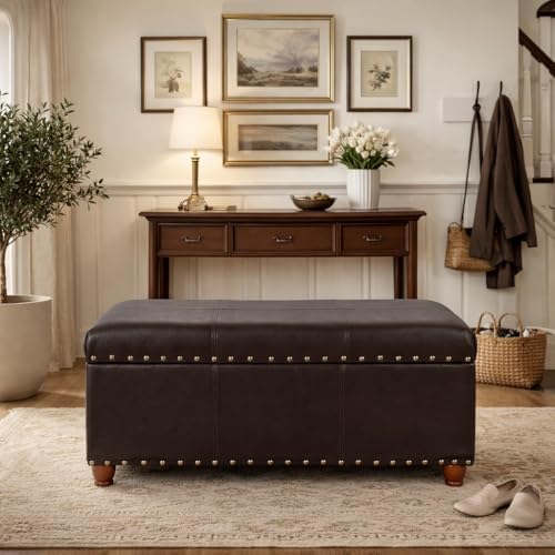 HomePop 40" Faux Leather Storage Cocktail Bench - Image 2