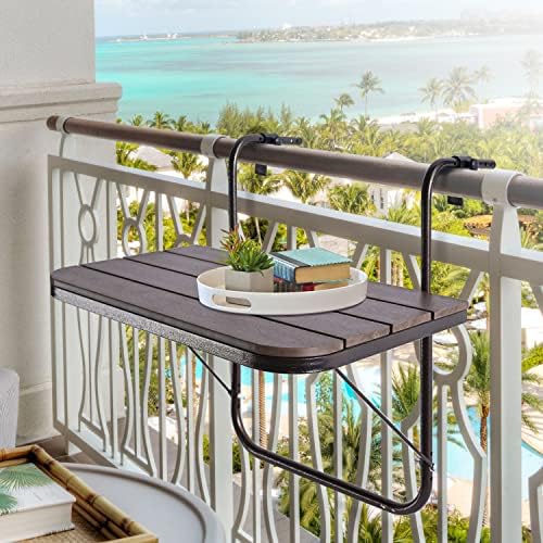 Balcony Railing Table Outdoor Hanging Folding Brown Aluminium Metal Side Table by PatioNovagarden