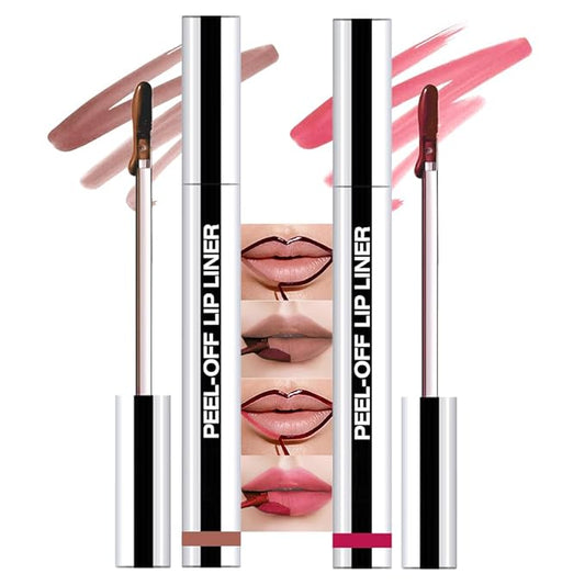 2 Pcs Matte Liquid Lip Stain Peel Off Lip Liner, Long Lasting Lip Tattoo, Waterproof & Transfer-Proof Lip Liner Peel Off Lip Gloss for All Skin Types. 0.12 fl oz #02+#06