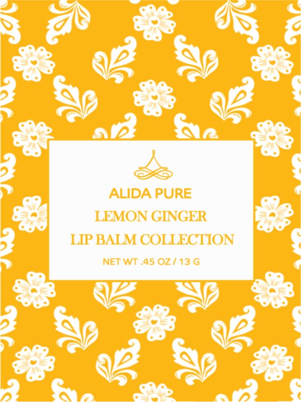 Lemon Ginger Lip Balm Collection, Vegan Lip Balm Set, Bees Wax Free, with Avocado Oil, Organic Jojoba Oil, Vitamin E, Natural Moisturizer For Dry, Cracked, or Chapped Lips, 3 Tube Set