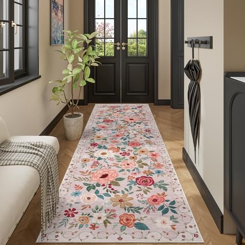 DUKINO 3x10 Runner Rug, Floral Washable Kitchen Runner Rug Non Slip by DUKINO