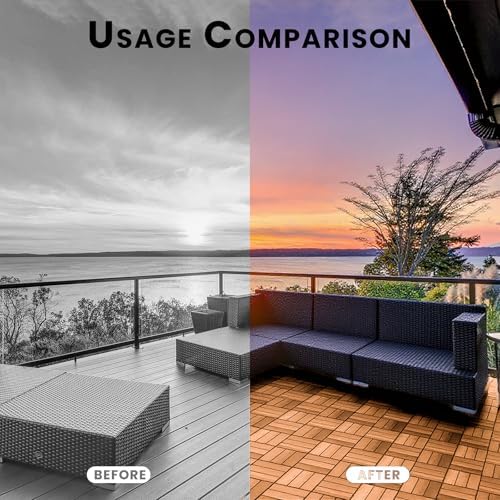 108Pcs Interlocking Deck Tiles, Acacia Wood Flooring, 12x12in Raised Base - Image 4