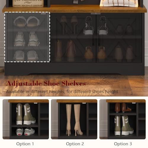 CSZZD 39.4 inch Hall Tree with Bench & Entryway Coat Rack with Shoe Storage - Image 3