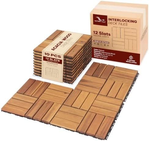 Acacia Interlocking Deck Tiles, 12 Slats, Honey Oak by VICTORYRELAX