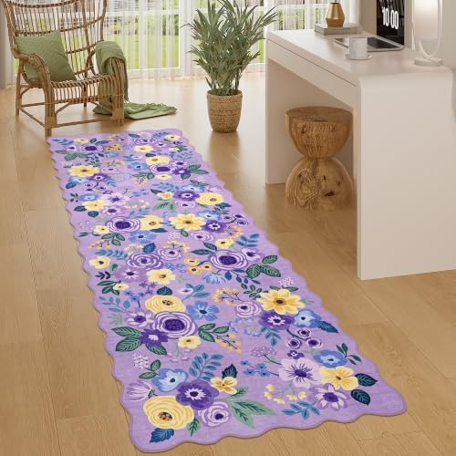 DUKINO 2x6 Runner Rug, Floral Washable Rug by DUKINO