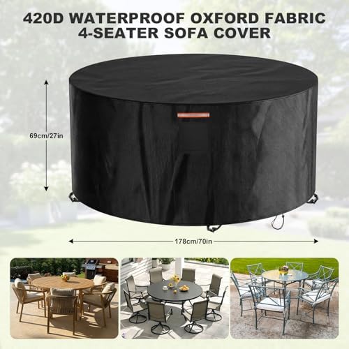 Patio 70" Round Table Chair Cover Waterproof 420D Heavy Duty Windproof Outdoor - Image 2