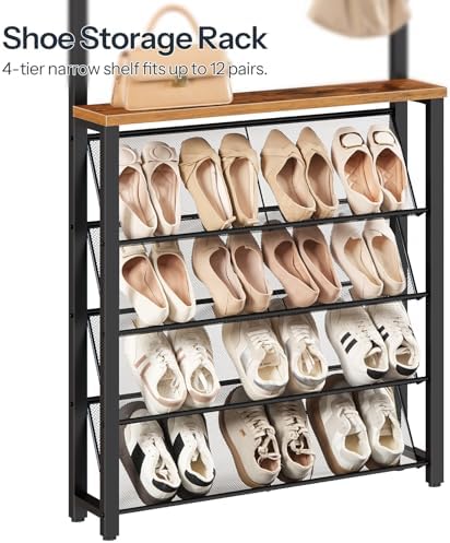 HOOBRO Hall Tree with Bench, Narrow Shoe Rack with Coat Rack, Coat Rack with - Image 5