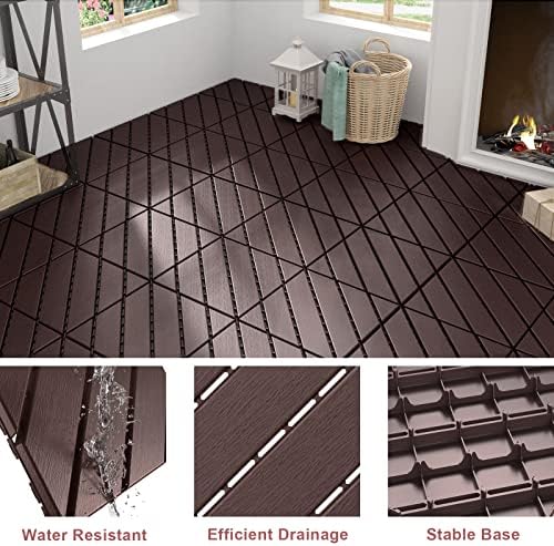 VANCASTLE Interlocking Deck Tiles 9 Pack Dark Brown 12"x12" Patio Pavers - Image 3