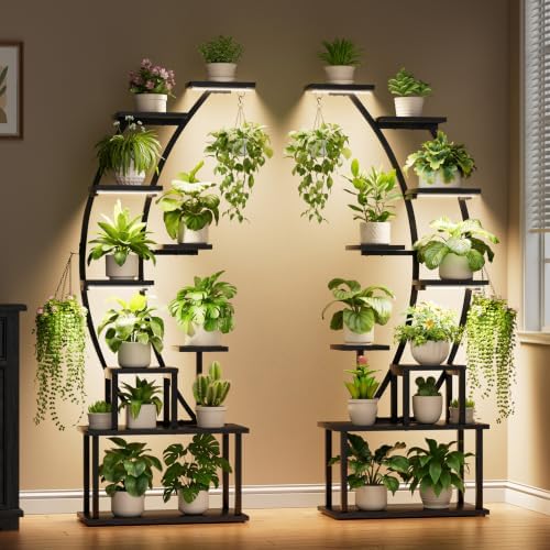 2 Pack Plant Stand Indoor with Grow Lights, 9 Tier Large Tall Plant Shelf by BACEKOLL