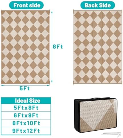 HEBE Outdoor Rug Waterproof 5'x8', Checkered Reversible Plastic Patio Rug - Image 2
