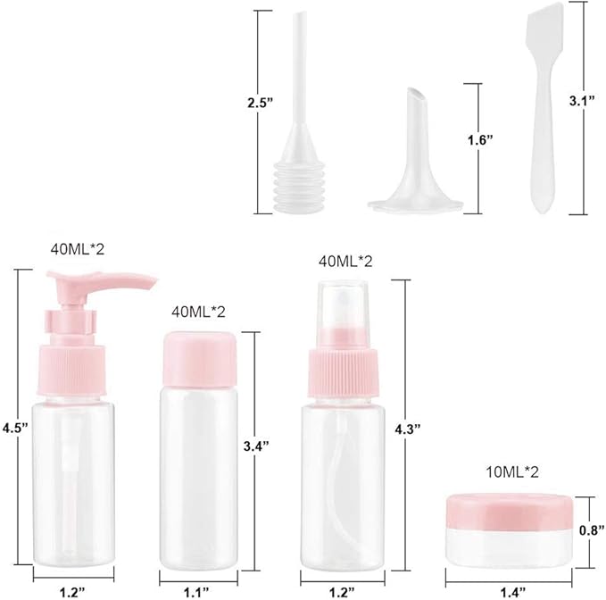 Vitog Travel Bottles Kit, TSA Approved Leak Proof Portable Toiletry Containers Set, Clear PET Flight Size Cosmetic Containers for Lotion, Shampoo, Cream, Soap, Set of 11