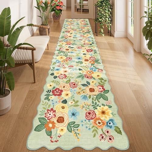 DUKINO 2.6x12 Washable Runner Rug, Floral Non Slip Long Kitchen Rug - Image 5