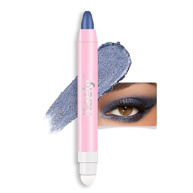 Kaely 2in1 Cream Eye Shadow Brightener Sticks for Eyes, Pencil Eyeshadow Applicator Stick Waterproof Pigmented, Eye Shadow Palette Highlighter Makeup, sombras para ojos, 31 Midnight Blue Shimmer